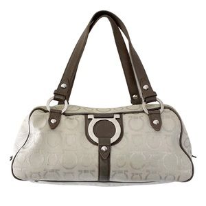 Salvatore Ferragamo gray monogram Gancini fabric shoulder bag